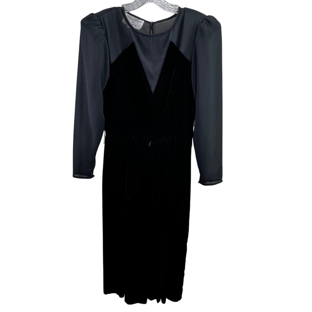 Vintage Donna Morgan Non Stop Velvet Dress Black 7/8 Union Label USA Sheer Goth
